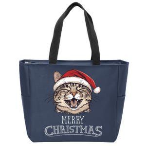 Funny Cat Santa Cool Christmas Cat Lover Zip Tote Bag