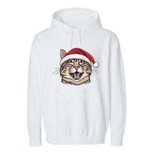 Funny Cat Santa Cool Christmas Cat Lover Garment-Dyed Fleece Hoodie