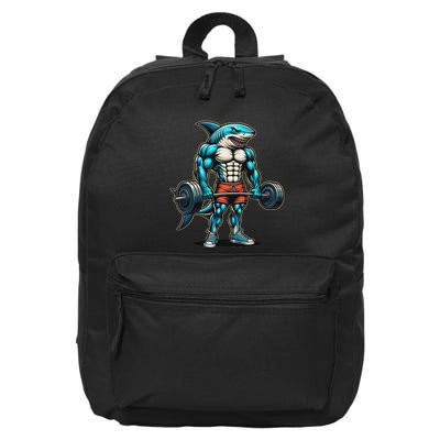 Funny Cool Shark Weightlifting Bodybuilder Muscle Fitness 16 in Basic Backpack