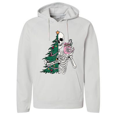 Funny Christmas Sorta Merry Sorta Scary Skeleton Xmas Tree Performance Fleece Hoodie