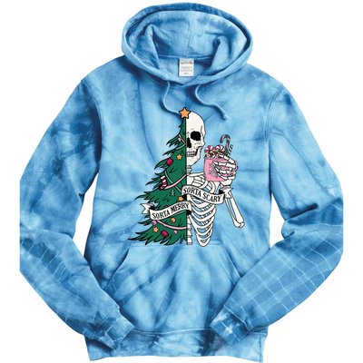 Funny Christmas Sorta Merry Sorta Scary Skeleton Xmas Tree Tie Dye Hoodie