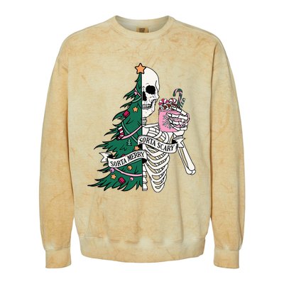 Funny Christmas Sorta Merry Sorta Scary Skeleton Xmas Tree Colorblast Crewneck Sweatshirt