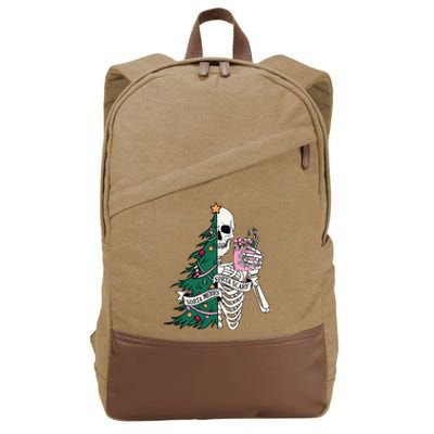 Funny Christmas Sorta Merry Sorta Scary Skeleton Xmas Tree Cotton Canvas Backpack