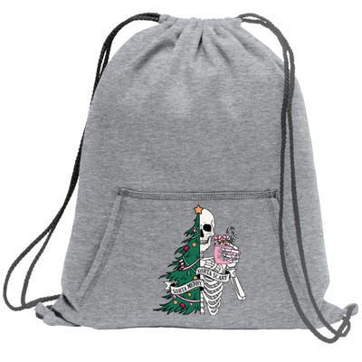 Funny Christmas Sorta Merry Sorta Scary Skeleton Xmas Tree Sweatshirt Cinch Pack Bag