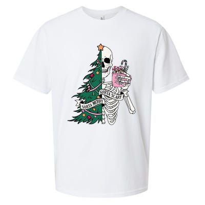 Funny Christmas Sorta Merry Sorta Scary Skeleton Xmas Tree Sueded Cloud Jersey T-Shirt