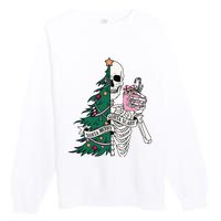 Funny Christmas Sorta Merry Sorta Scary Skeleton Xmas Tree Premium Crewneck Sweatshirt