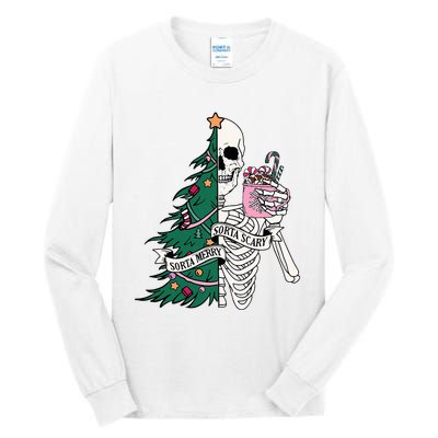 Funny Christmas Sorta Merry Sorta Scary Skeleton Xmas Tree Tall Long Sleeve T-Shirt