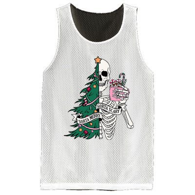 Funny Christmas Sorta Merry Sorta Scary Skeleton Xmas Tree Mesh Reversible Basketball Jersey Tank