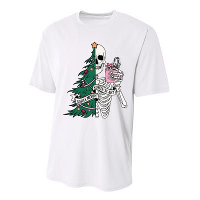 Funny Christmas Sorta Merry Sorta Scary Skeleton Xmas Tree Performance Sprint T-Shirt