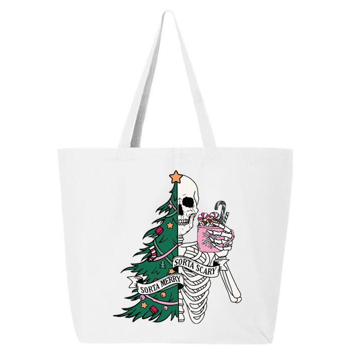 Funny Christmas Sorta Merry Sorta Scary Skeleton Xmas Tree 25L Jumbo Tote