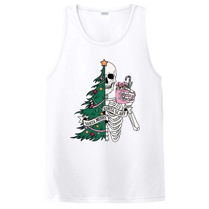 Funny Christmas Sorta Merry Sorta Scary Skeleton Xmas Tree PosiCharge Competitor Tank