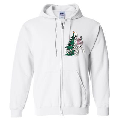 Funny Christmas Sorta Merry Sorta Scary Skeleton Xmas Tree Full Zip Hoodie