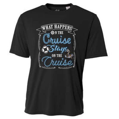 Funny Cruise Ship Vacation Gift What Happens Stays Gift Cooling Performance Crew T-Shirt