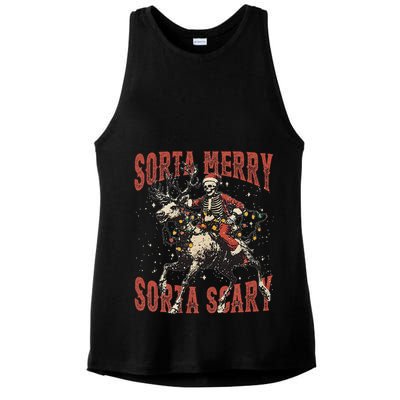Funny Christmas Sorta Merry Sorta Scary Skeleton Xmas Tree Ladies PosiCharge Tri-Blend Wicking Tank