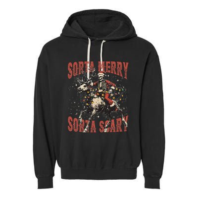 Funny Christmas Sorta Merry Sorta Scary Skeleton Xmas Tree Garment-Dyed Fleece Hoodie