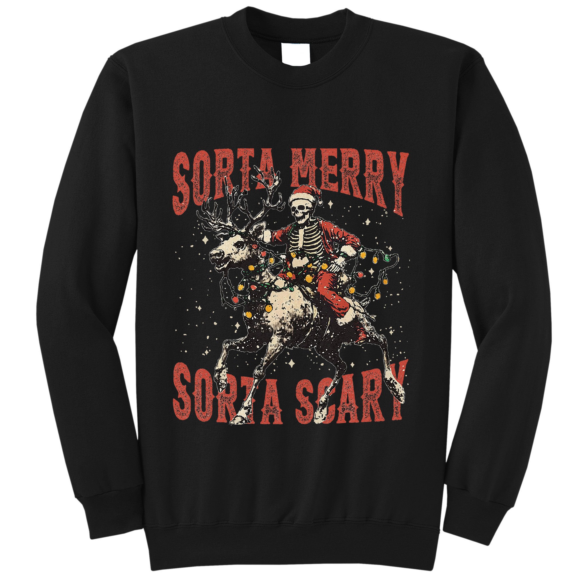 Funny Christmas Sorta Merry Sorta Scary Skeleton Xmas Tree Sweatshirt