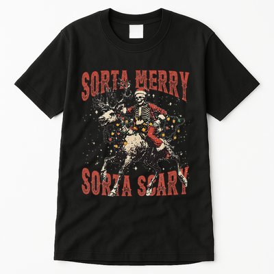 Funny Christmas Sorta Merry Sorta Scary Skeleton Xmas Tree Tall T-Shirt