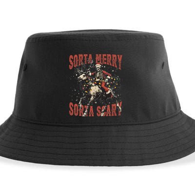 Funny Christmas Sorta Merry Sorta Scary Skeleton Xmas Tree Sustainable Bucket Hat
