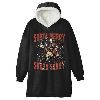 Funny Christmas Sorta Merry Sorta Scary Skeleton Xmas Tree Hooded Wearable Blanket