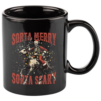 Funny Christmas Sorta Merry Sorta Scary Skeleton Xmas Tree 11oz C Handle Ceramic Mug