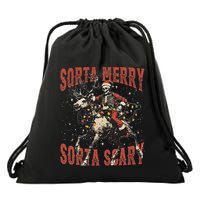 Funny Christmas Sorta Merry Sorta Scary Skeleton Xmas Tree Drawstring Bag