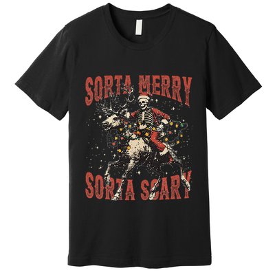 Funny Christmas Sorta Merry Sorta Scary Skeleton Xmas Tree Premium T-Shirt