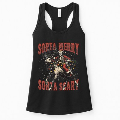 Funny Christmas Sorta Merry Sorta Scary Skeleton Xmas Tree Womens Tank Top