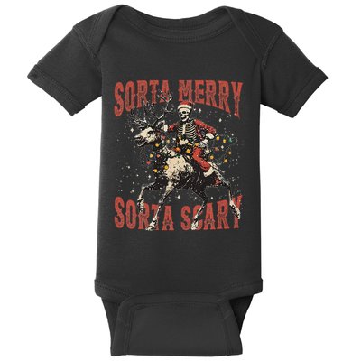 Funny Christmas Sorta Merry Sorta Scary Skeleton Xmas Tree Baby Bodysuit