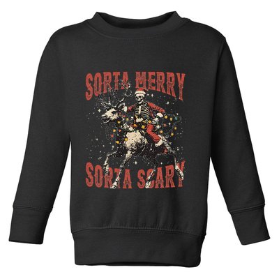 Funny Christmas Sorta Merry Sorta Scary Skeleton Xmas Tree Toddler Sweatshirt