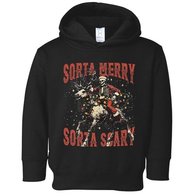 Funny Christmas Sorta Merry Sorta Scary Skeleton Xmas Tree Toddler Hoodie