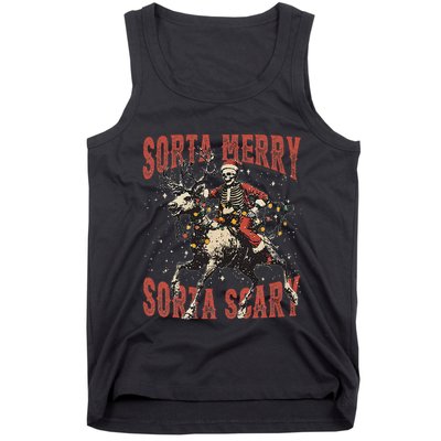 Funny Christmas Sorta Merry Sorta Scary Skeleton Xmas Tree Tank Top