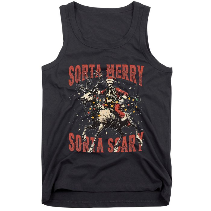 Funny Christmas Sorta Merry Sorta Scary Skeleton Xmas Tree Tank Top