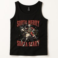 Funny Christmas Sorta Merry Sorta Scary Skeleton Xmas Tree Tank Top