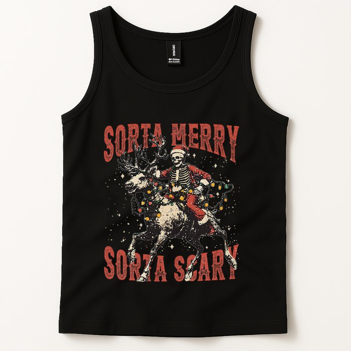 Funny Christmas Sorta Merry Sorta Scary Skeleton Xmas Tree Tank Top
