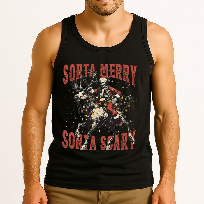 Funny Christmas Sorta Merry Sorta Scary Skeleton Xmas Tree Tank Top