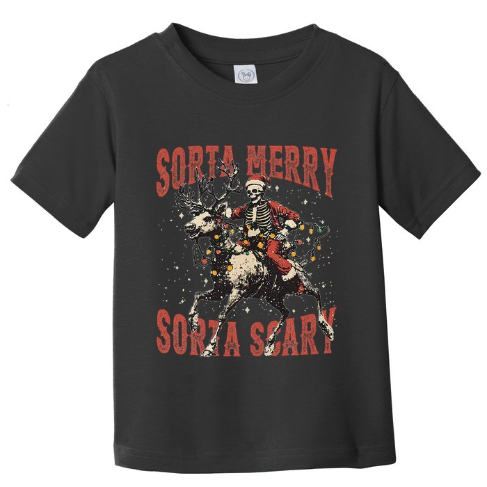 Funny Christmas Sorta Merry Sorta Scary Skeleton Xmas Tree Toddler T-Shirt
