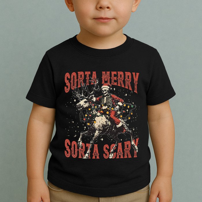 Funny Christmas Sorta Merry Sorta Scary Skeleton Xmas Tree Toddler T-Shirt