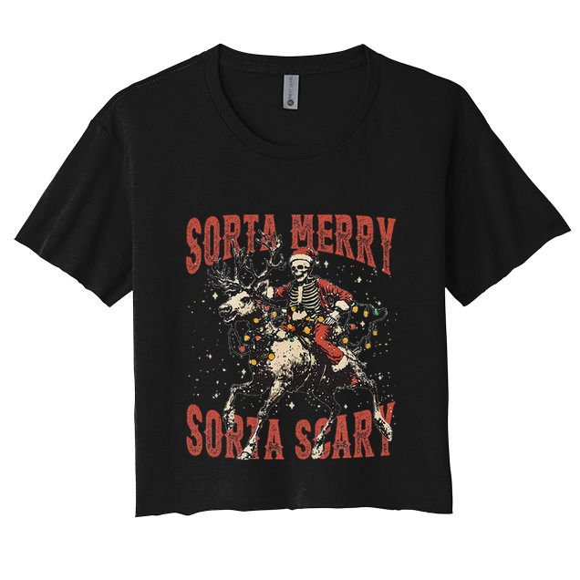 Funny Christmas Sorta Merry Sorta Scary Skeleton Xmas Tree Crop Top