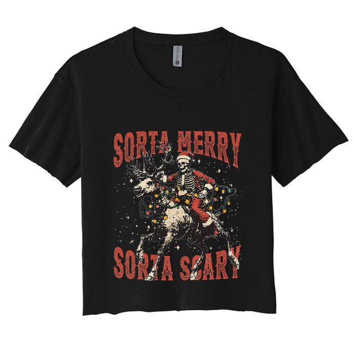 Funny Christmas Sorta Merry Sorta Scary Skeleton Xmas Tree Crop Top