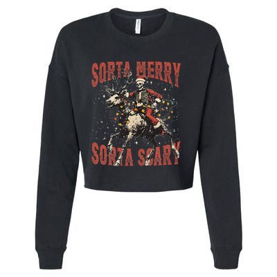 Funny Christmas Sorta Merry Sorta Scary Skeleton Xmas Tree Cropped Pullover Crew