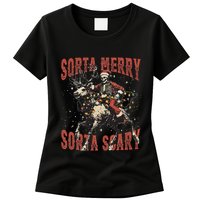 Funny Christmas Sorta Merry Sorta Scary Skeleton Xmas Tree Womens T-Shirt