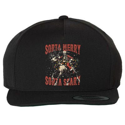 Funny Christmas Sorta Merry Sorta Scary Skeleton Xmas Tree Wool Snapback Cap