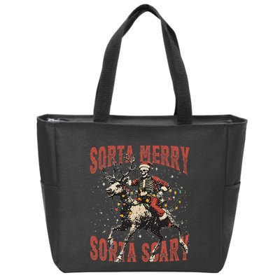 Funny Christmas Sorta Merry Sorta Scary Skeleton Xmas Tree Zip Tote Bag