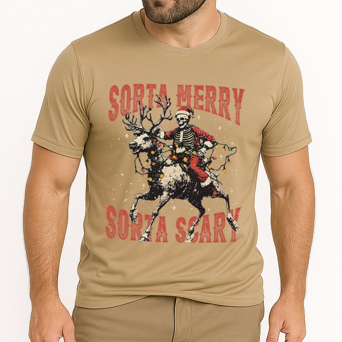 Funny Christmas Sorta Merry Sorta Scary Skeleton Xmas Tree Performance Shirt