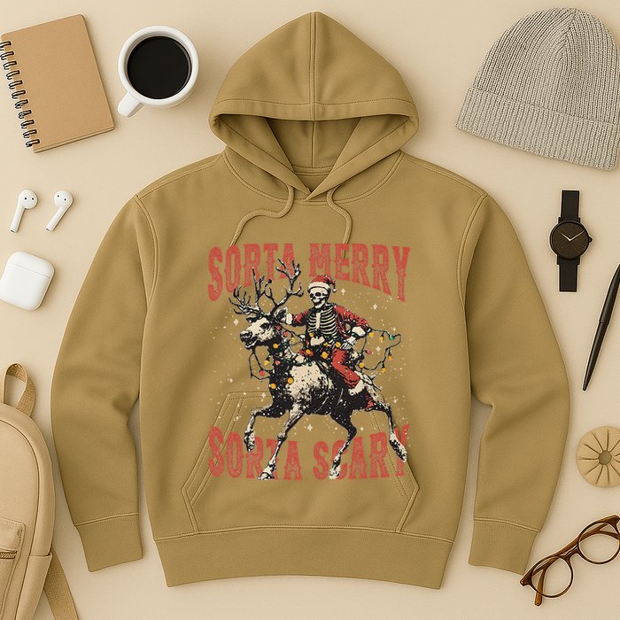 Funny Christmas Sorta Merry Sorta Scary Skeleton Xmas Tree Hoodie