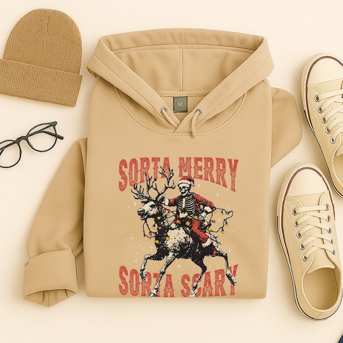 Funny Christmas Sorta Merry Sorta Scary Skeleton Xmas Tree Hoodie