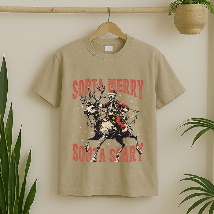 Funny Christmas Sorta Merry Sorta Scary Skeleton Xmas Tree T-Shirt