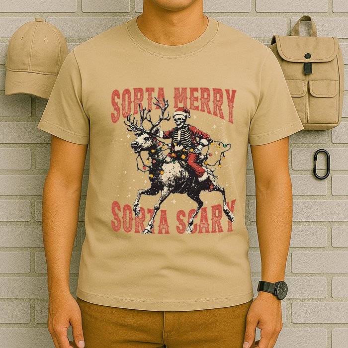 Funny Christmas Sorta Merry Sorta Scary Skeleton Xmas Tree T-Shirt