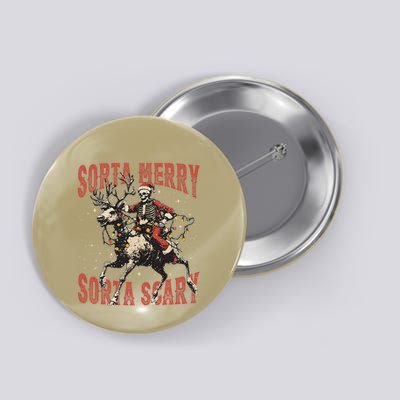 Funny Christmas Sorta Merry Sorta Scary Skeleton Xmas Tree Button