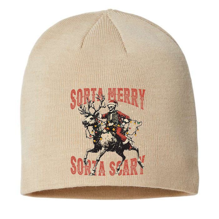 Funny Christmas Sorta Merry Sorta Scary Skeleton Xmas Tree Sustainable Beanie